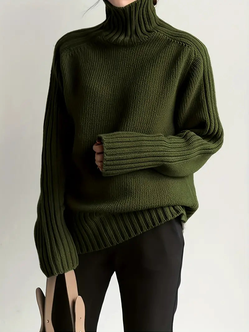Solid Color Turtleneck Knitting Sweater - LA FEMME WANDERER