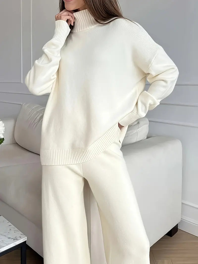 Solid Color Turtleneck Knitting Matching Set - LA FEMME WANDERER