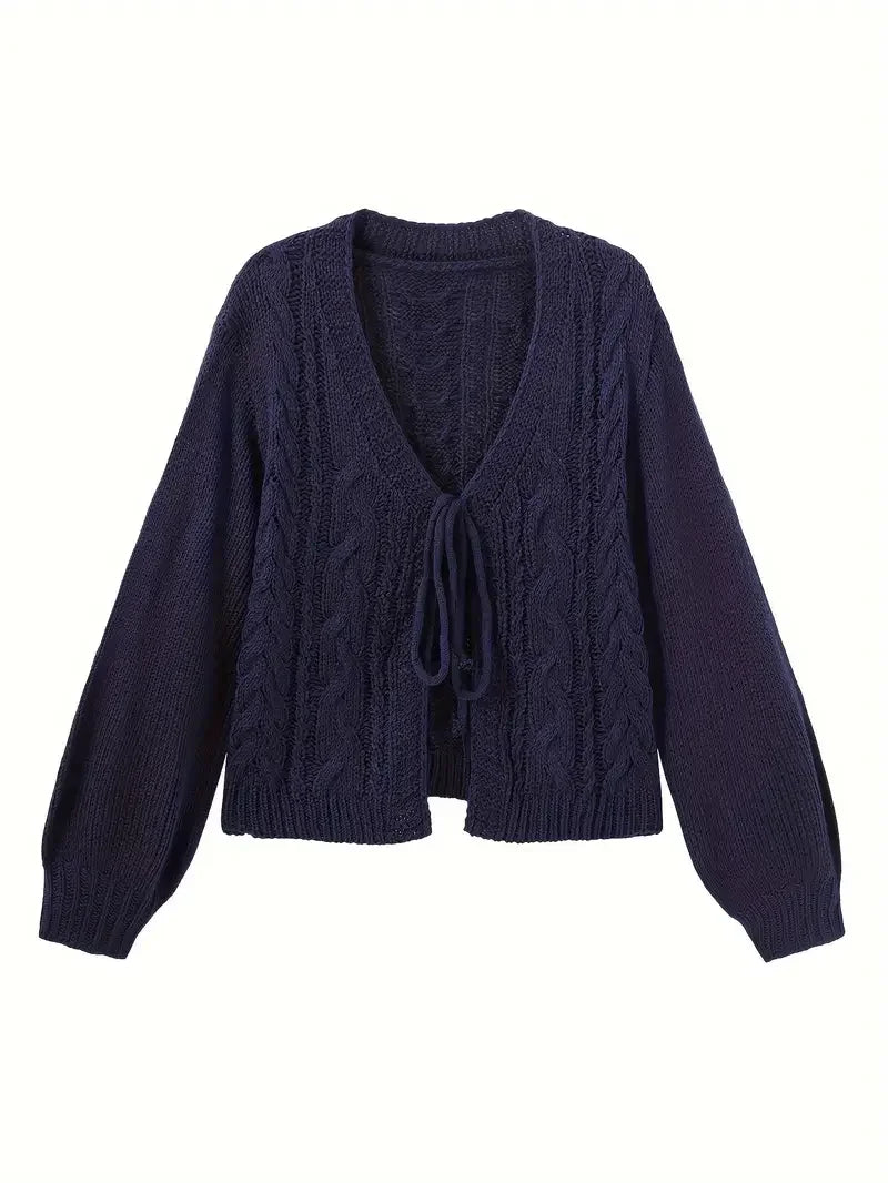 Deep V-neck Navy Blue Cardigan