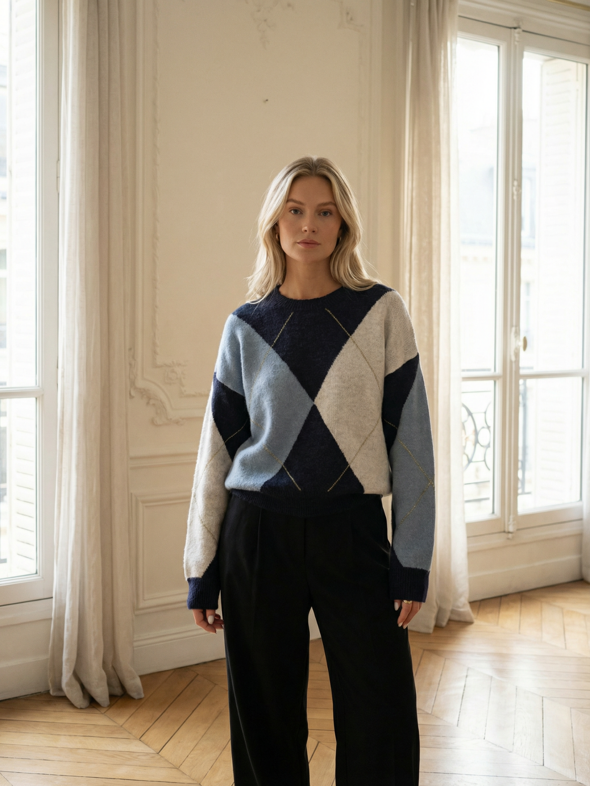 Strickpullover mit Diamantmuster und Farbblock-Design