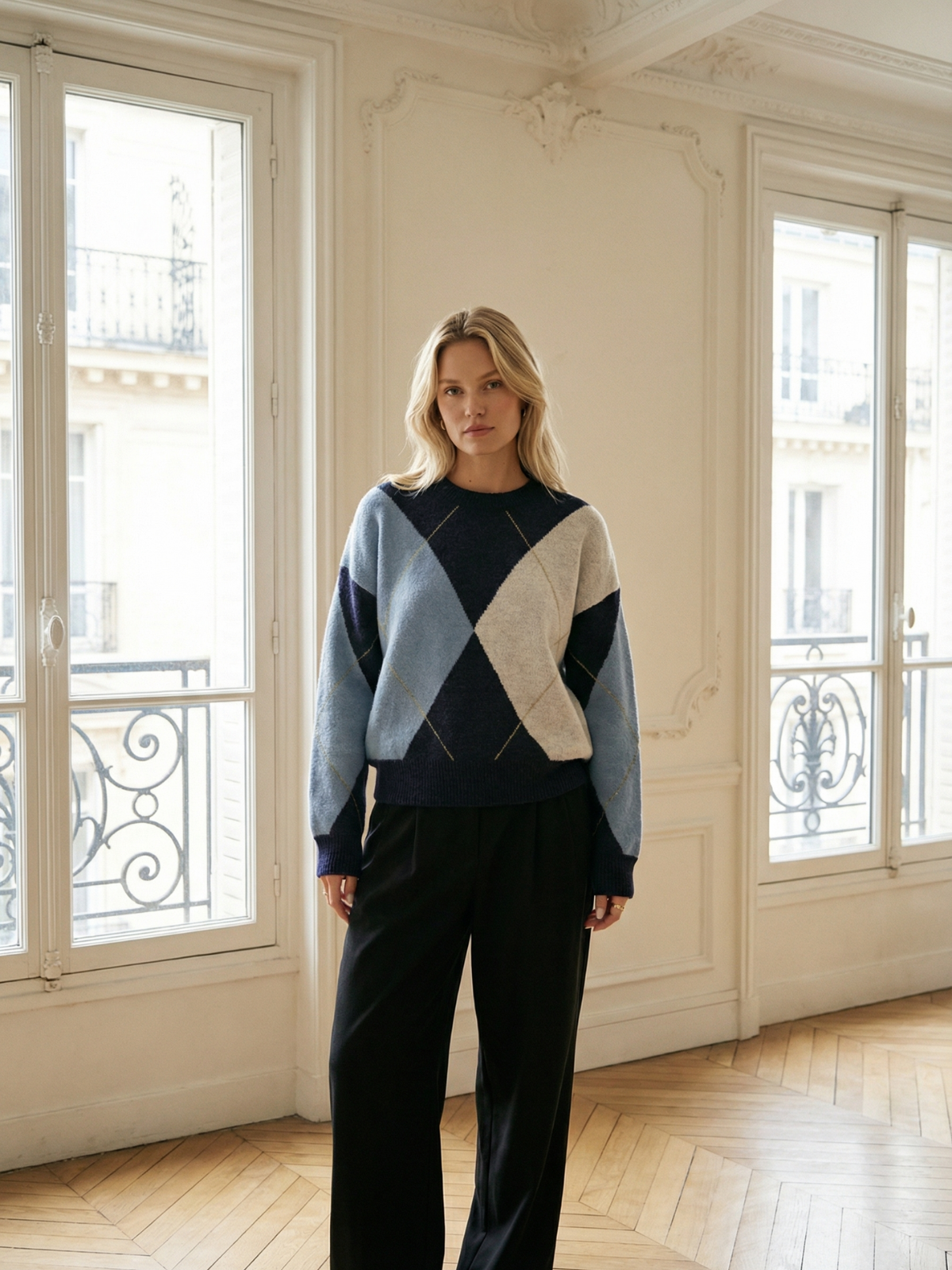 Strickpullover mit Diamantmuster und Farbblock-Design