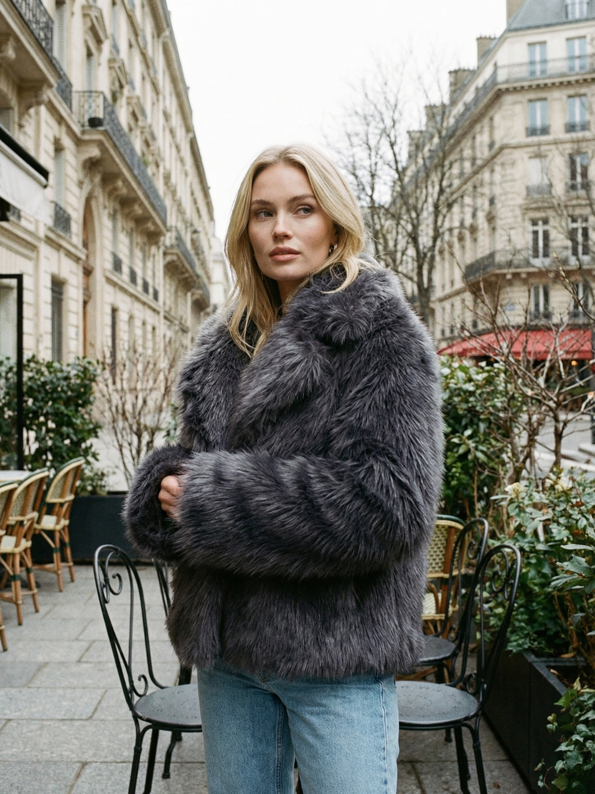 Ausgehjacke aus Kunstpelz