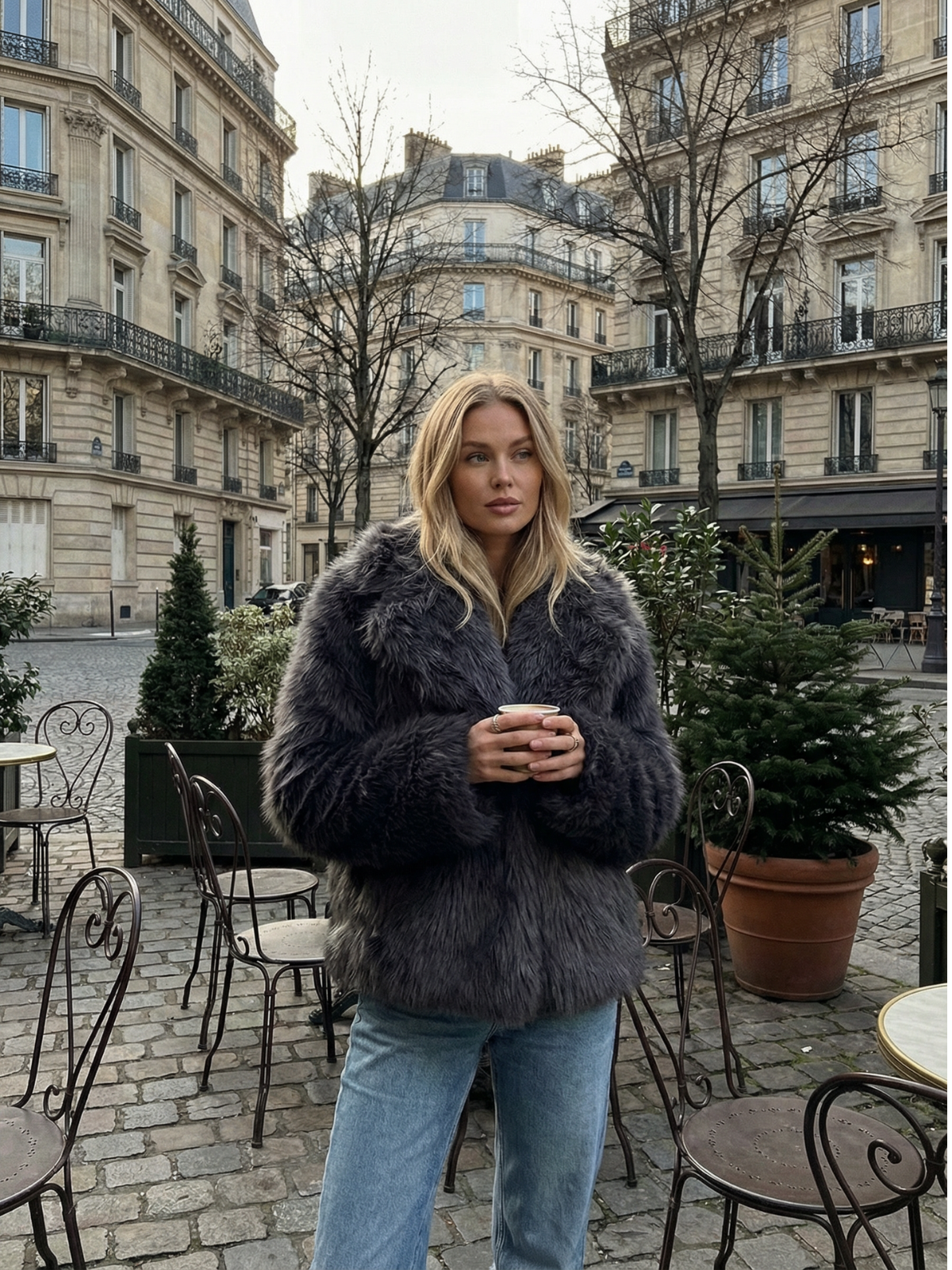 Ausgehjacke aus Kunstpelz