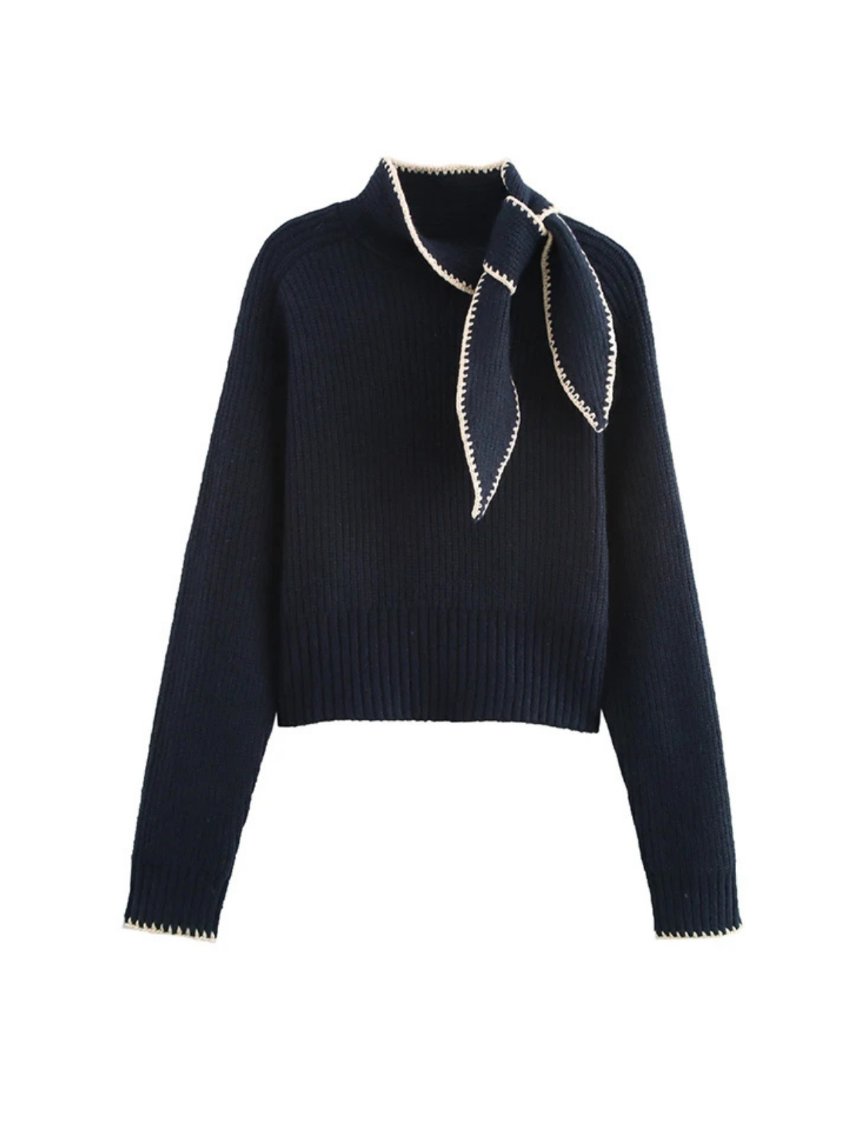 Bowknot High Neck Knit Pullover Long Sleeve