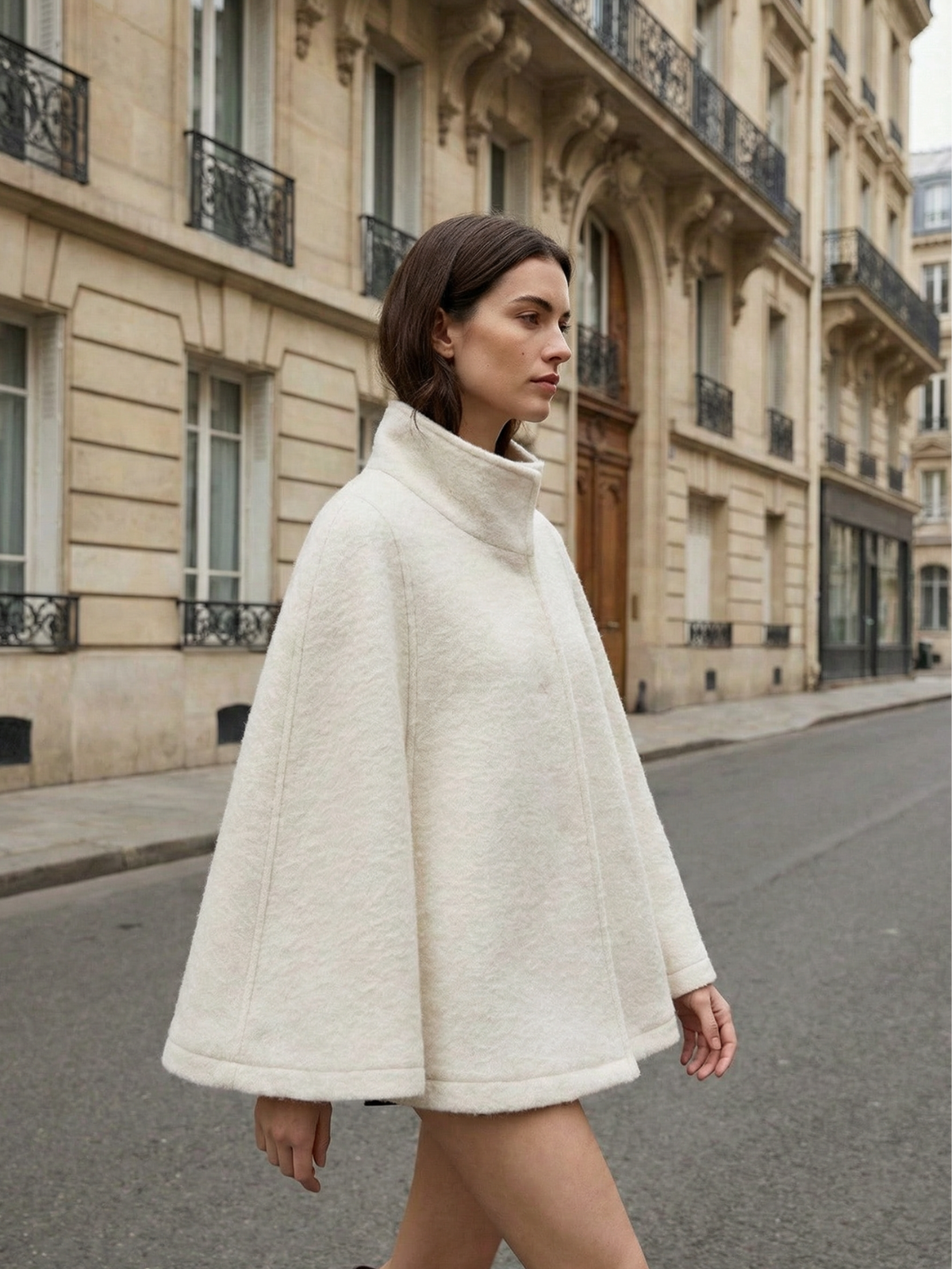 Teddy Cape Jacket With Front Zipper Stand Collar