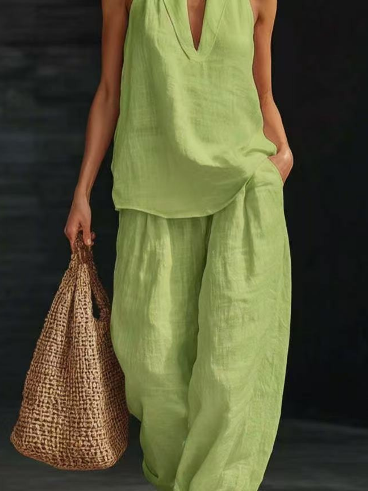 Elegant Style Halter Top & Wide-Leg Pants Co-Ord