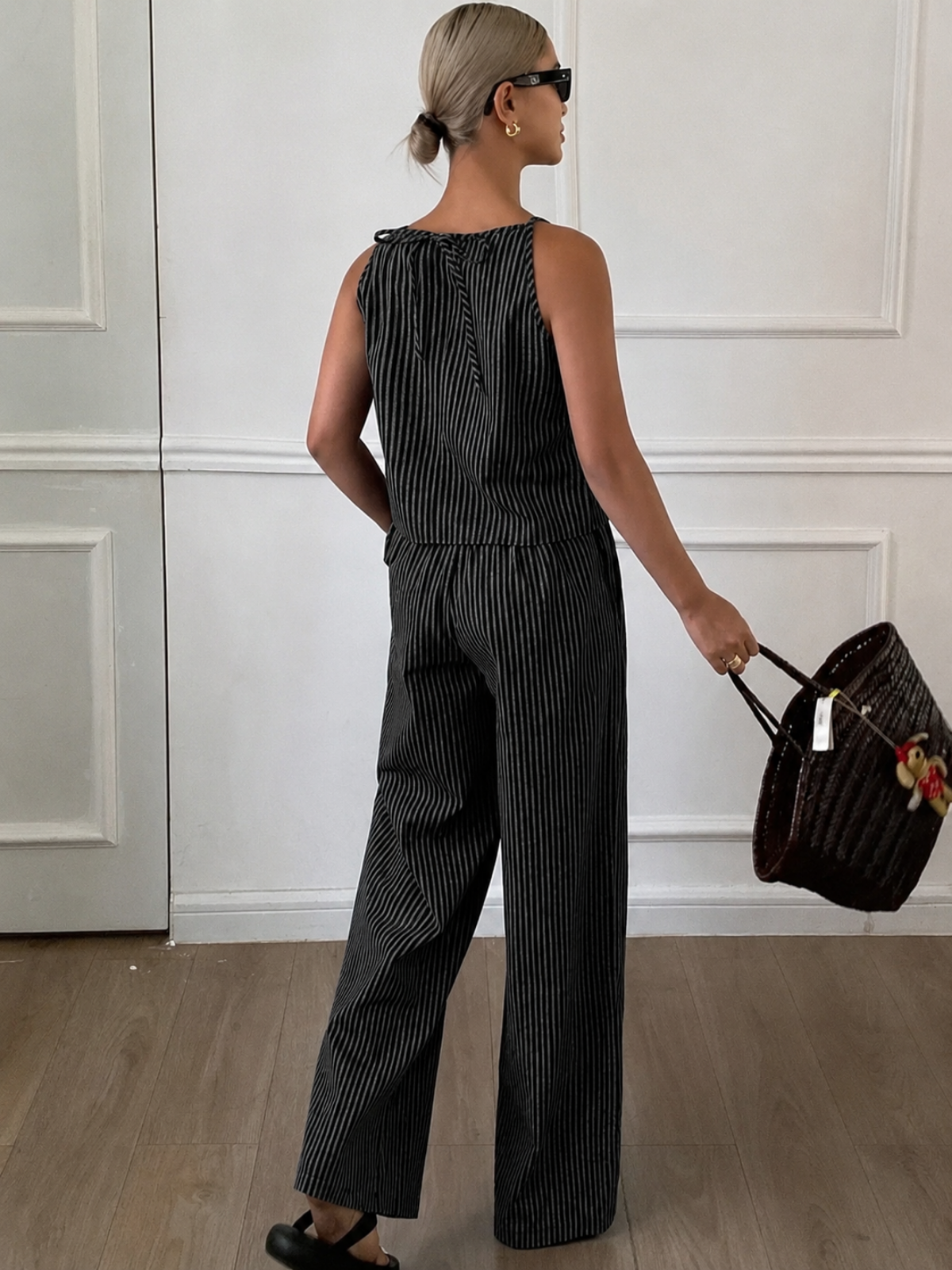 Casual & Chic Black Striped Matching Set