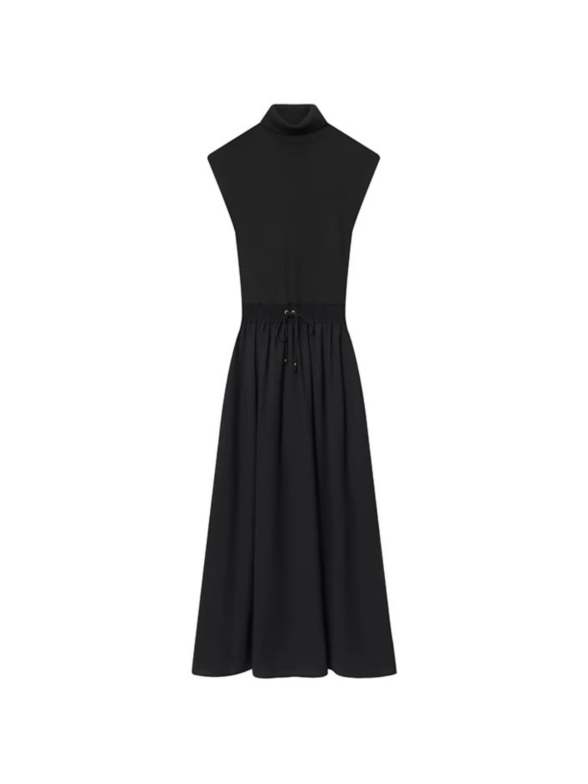 Patchwork Black Maxi Dress Drawstring Waist A Line