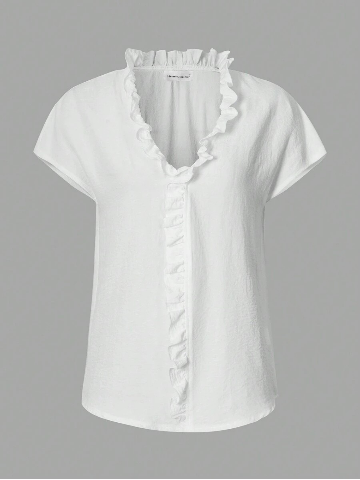 Navy Batwing Frill Blouse