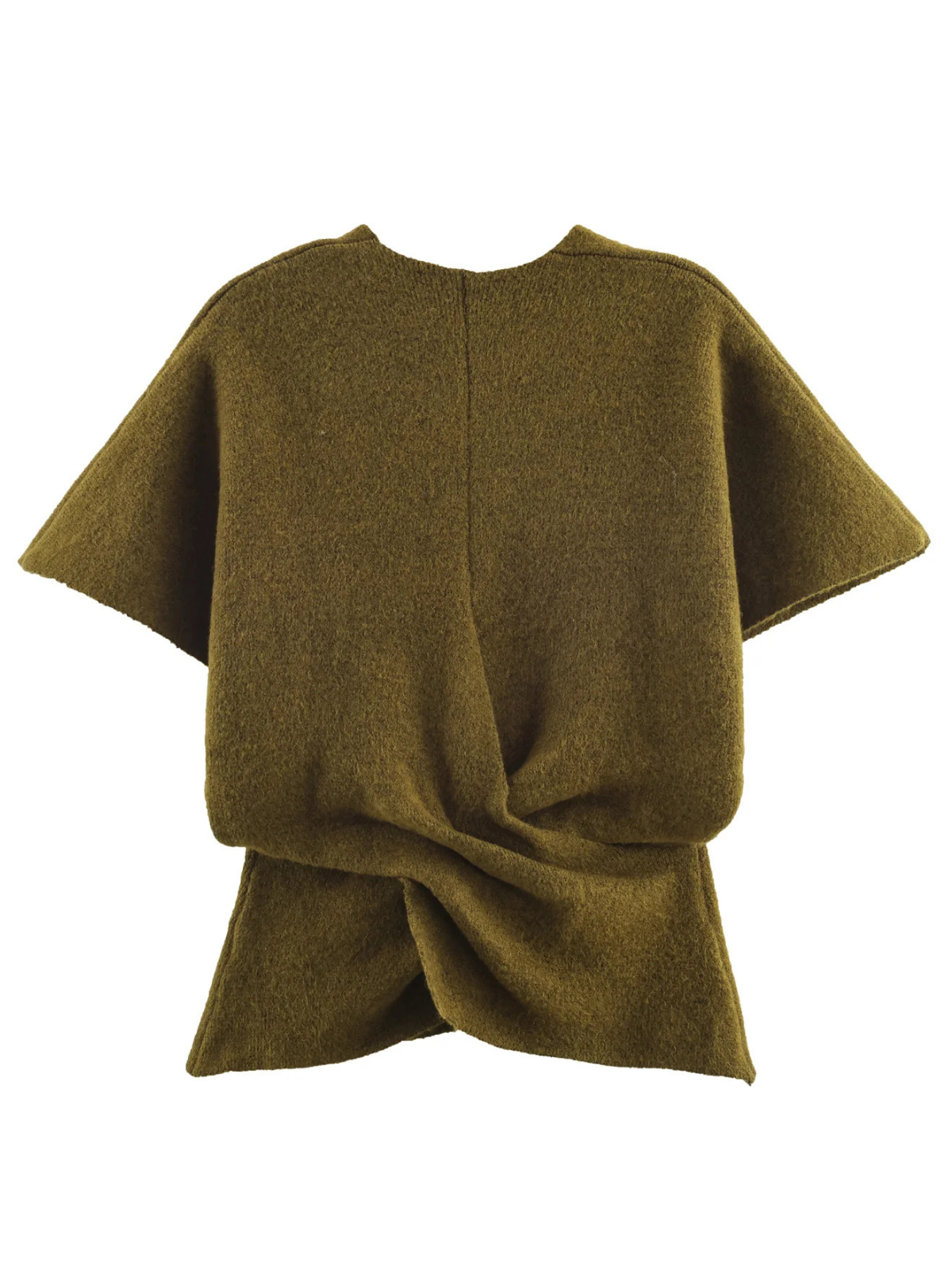 Olive Green Twist Front Knit Top V Neck Casual Blouse