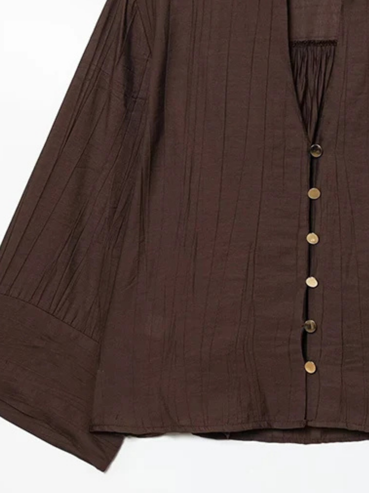 V Neck Buttoned Wide Sleeve Blouse